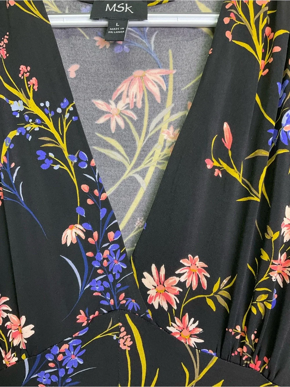 MSK Black Floral V-Neck Ruffle Sleeve Maxi Dress